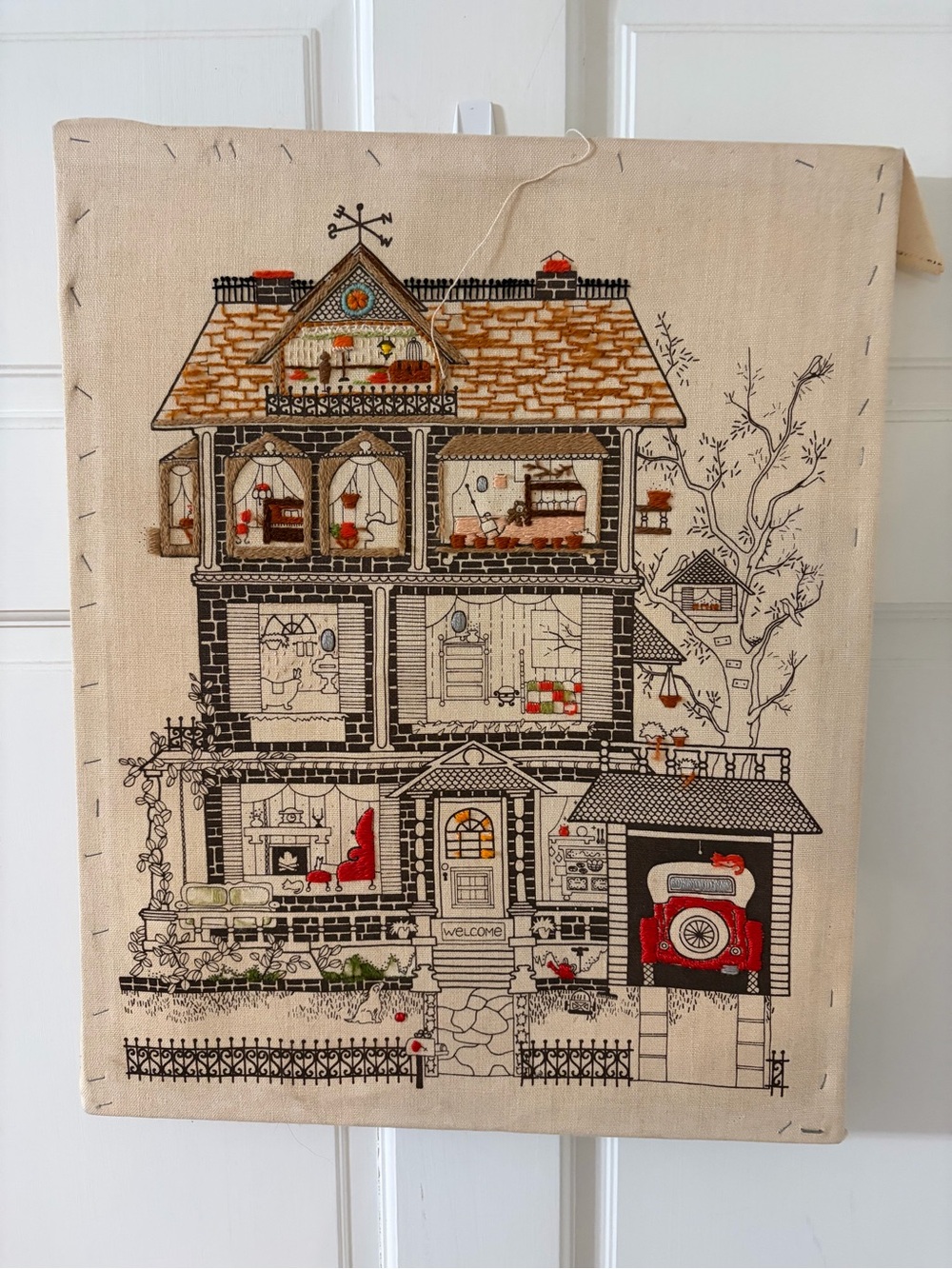 Rare Linda Gillum Victorian House Crewel Embroidery-Partially Completed